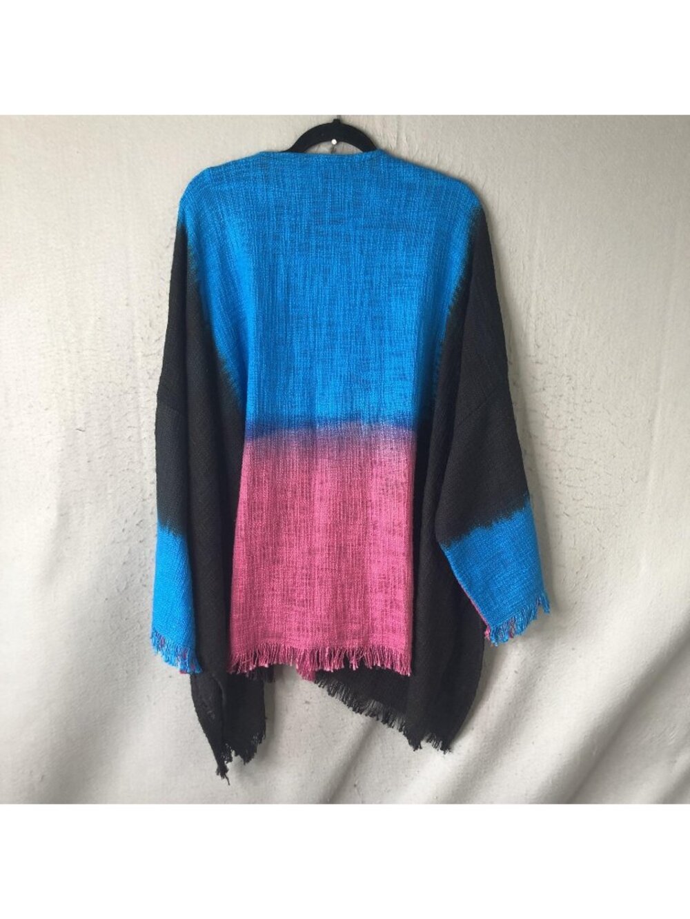 Dilemma Kimono Jacket Womens One Size Blue Pink Black Fringe Boho Organic Cotton